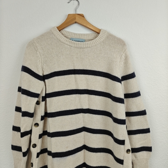 Tuckernuck Tan Stripe Bar Harbor Cotton Knit Crew Neck Pullover Sweater S *Stain - Picture 3 of 11